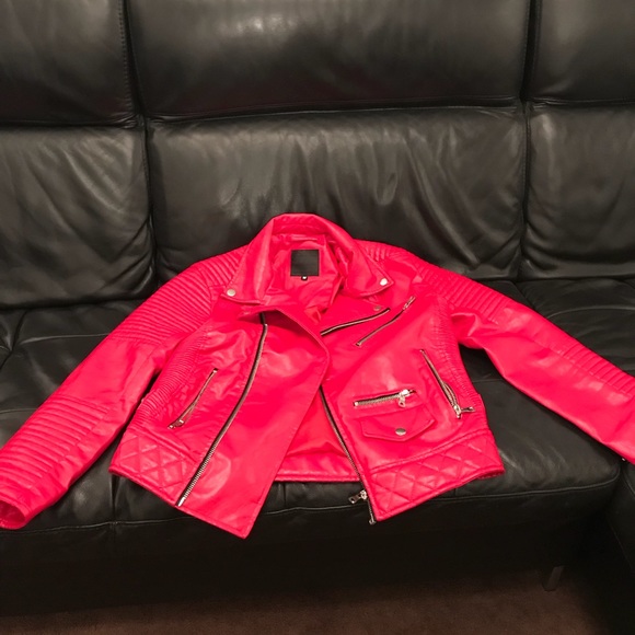 Red leather biker jacket - Picture 4 of 5